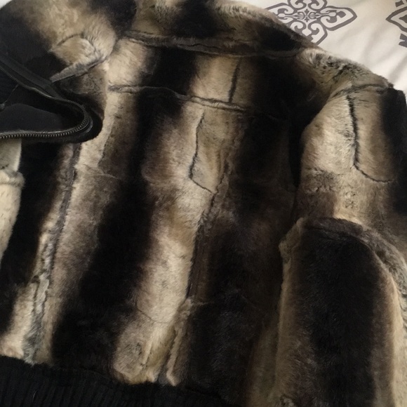 Faux Fur Leather Vegan Suede Warm Vest Black Grey Funnel Neck Pocket Vintage Y2K - Picture 5 of 9